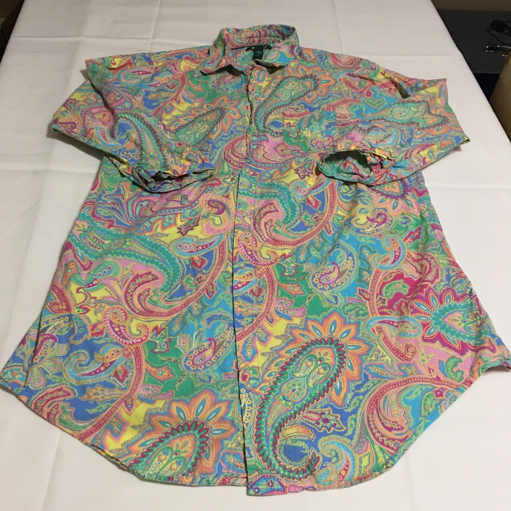 Lauren Ralph Lauren Button Down Shirt Large Multi Paisley Long Sleeve